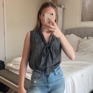 New York & Company Women's Stretch Tie Neck Sleeveless Top Blouse Gray Size XL